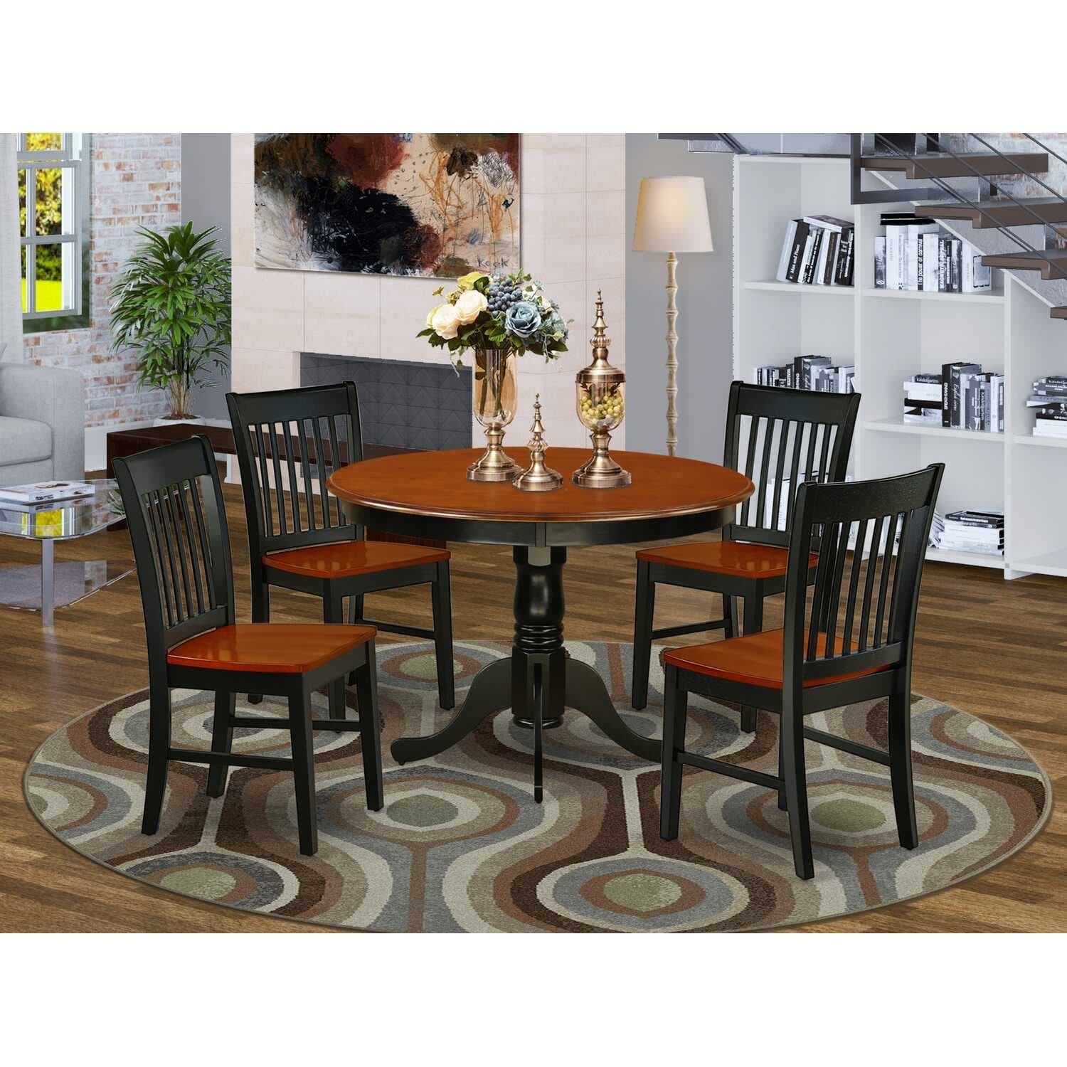 Kitchen Table & Chair Set - 5 Piece Dining Set, 42 Inch Round Table, Black & Cherry Finish