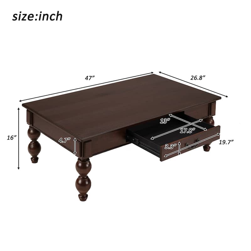Solid Wood Table Sets of 3 with Coffee Table and 2 End Tables, Vintage Tables with Storage Drawers and Unique Gourd-Shaped Legs