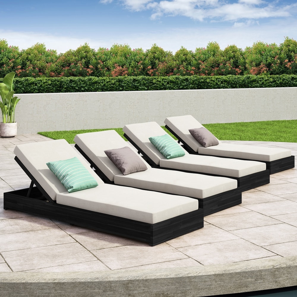 Ian Outdoor Acacia Wood Chaise Lounge with Cushion (Set of 4) by Christopher Knight Home