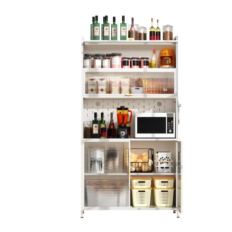 73'' Tall Kitchen Pantry Cabinet,6 Level Flip Door with Pegboard Metal Pantry Storage Cabinet, Anti-Tip Design Hutch