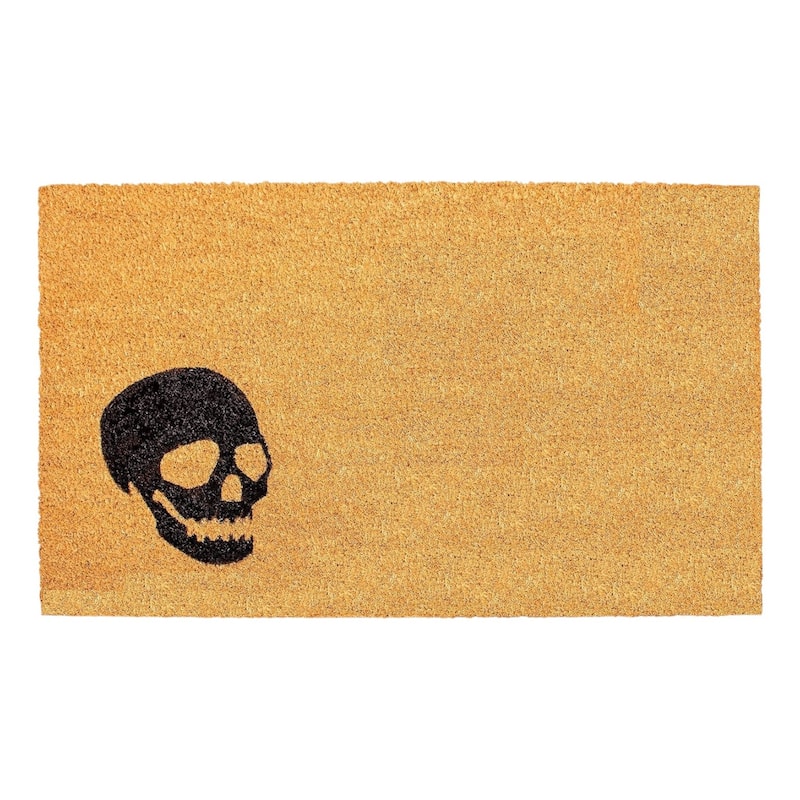 HomeRoots 17" X 29" Brown And Natural Halloween Skull Outdoor Coir Door Mat - 17.00' X '29.00