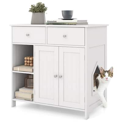 Costway Cat Litter Box Enclosure with 2 Drawers Double Doors Open - See Details