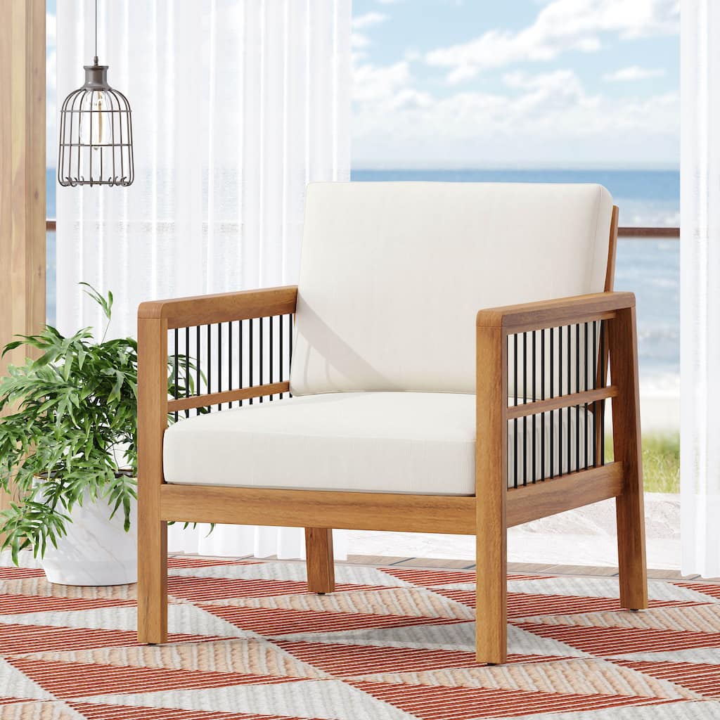 Acacia Wood and Wicker Outdoor Club Chair