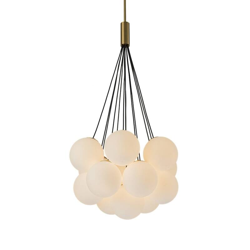 Brass Modern Milky White Glass Globe Bubble Pendant Light - 13-Light