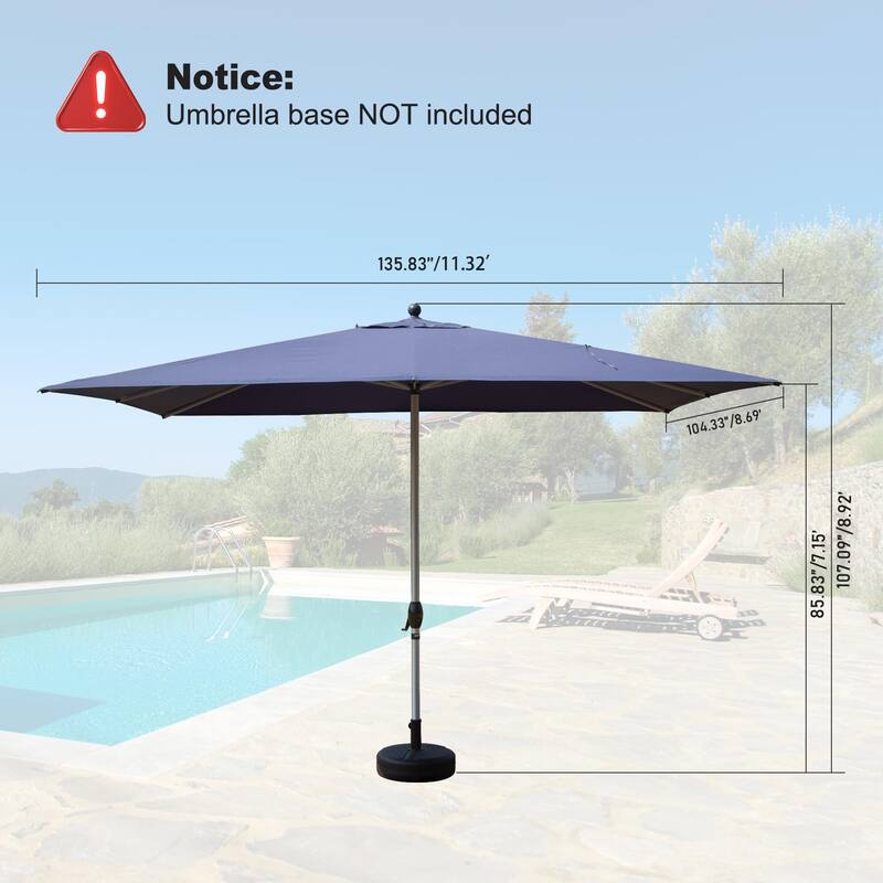 Durable Navy Blue Rectangle Patio Umbrella with Crank Lift, Wind Vent Design