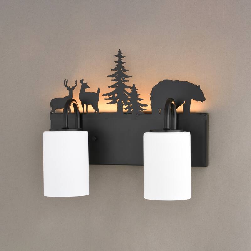 VAXCEL Acadia Bronze Rustic Wildlife Bathroom Vanity Lighting Wall Fixture with Nightlight, Frosted White Glass Shade