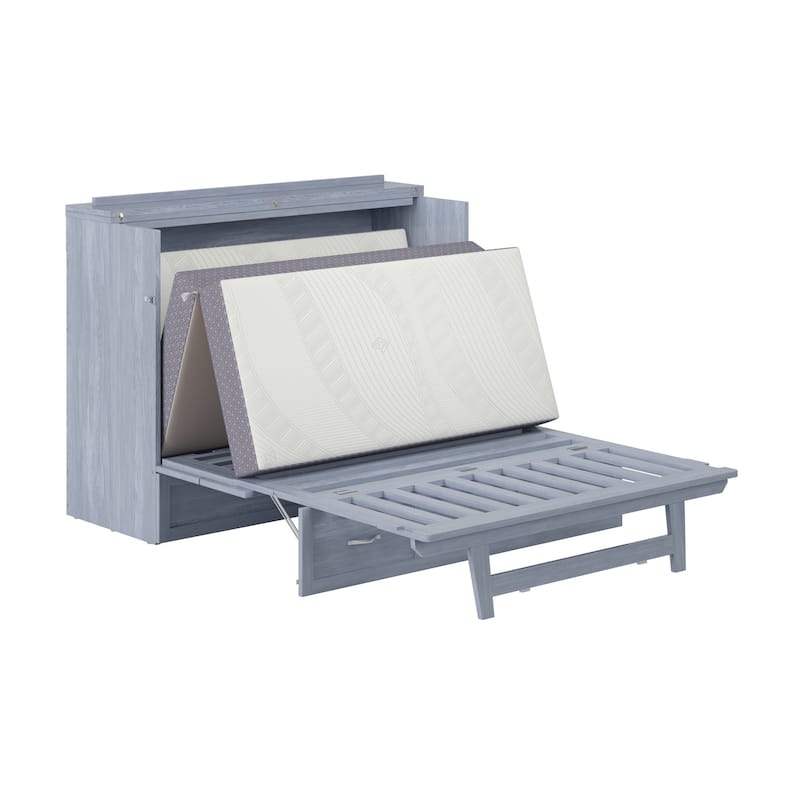 Northfield Full Murphy Bed Chest with 6" Mattress, Storage Drawer & Built-In Charger in Driftwood