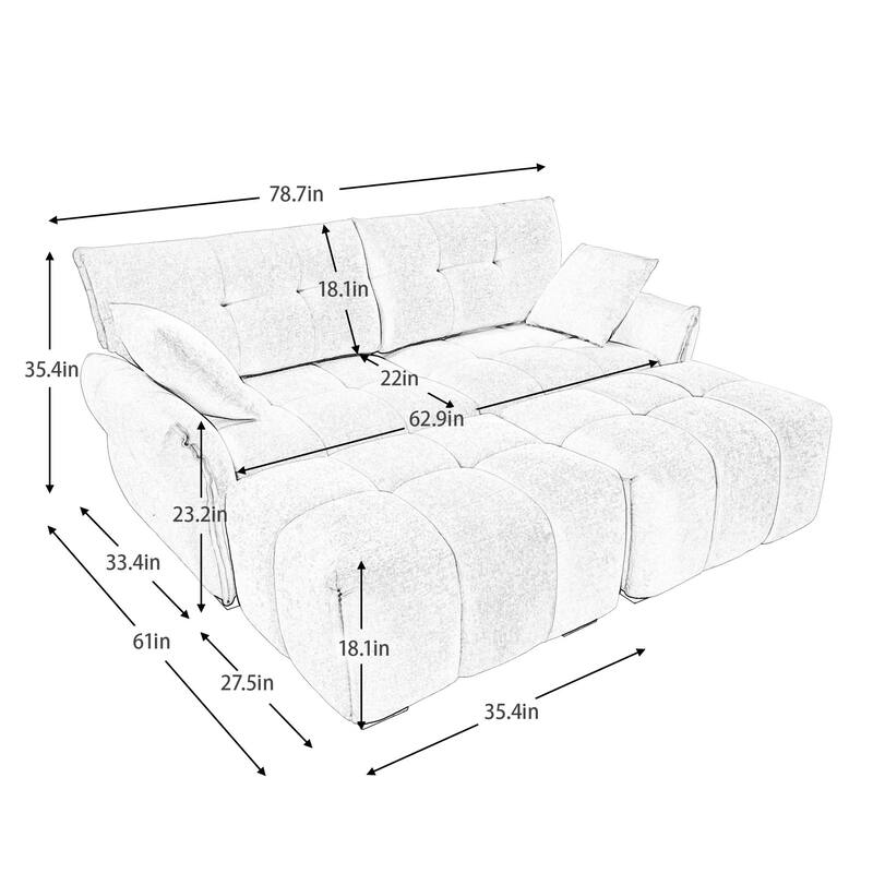 78.7" Chenille 2-Seater Sectional Sofa with 2 Ottomans