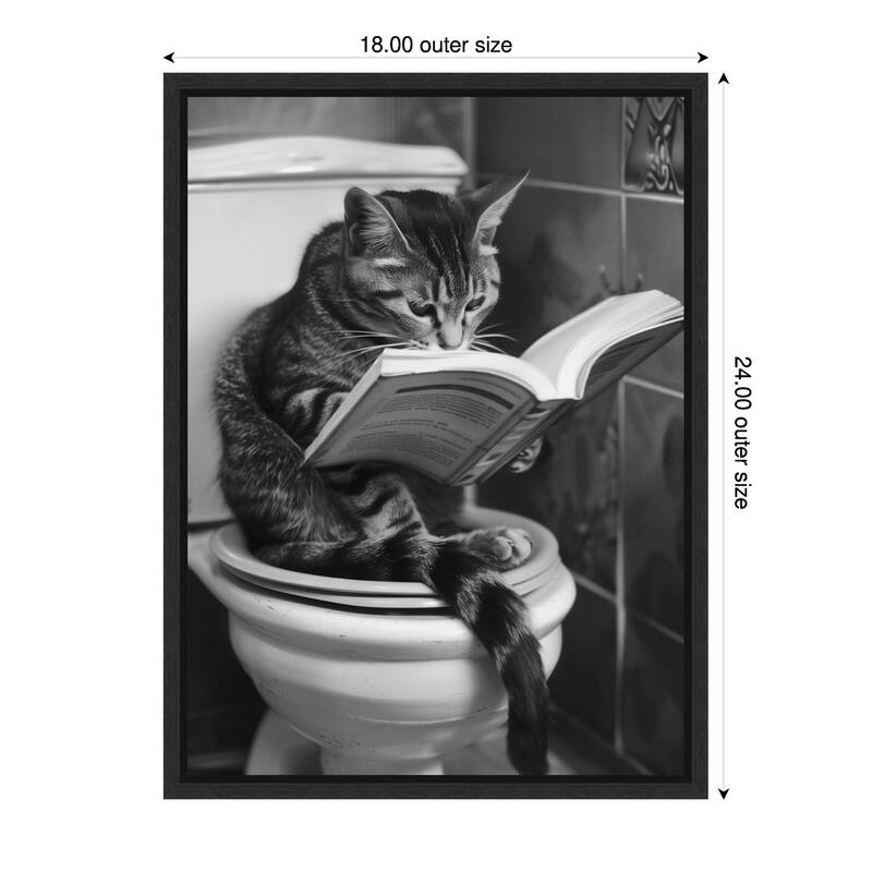 Literary Litter Box Cat by Niky Rahner Framed Canvas Wall Art - 18 x 24 in