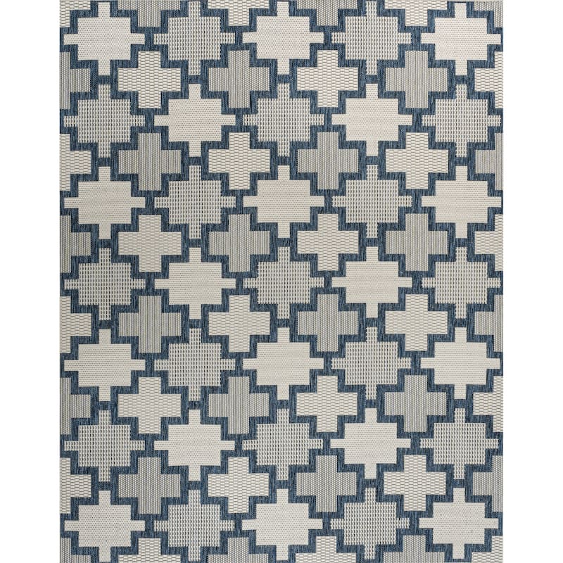 JONATHAN Y Lior Modern Geometric Tile Pattern Salmon/Cream Indoor/Outdoor Area Rug - 8 X 10 - Navy/Cream