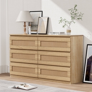 Modern 6 Drawer Rattan Double Dresser for Bedroom - Bed Bath & Beyond ...