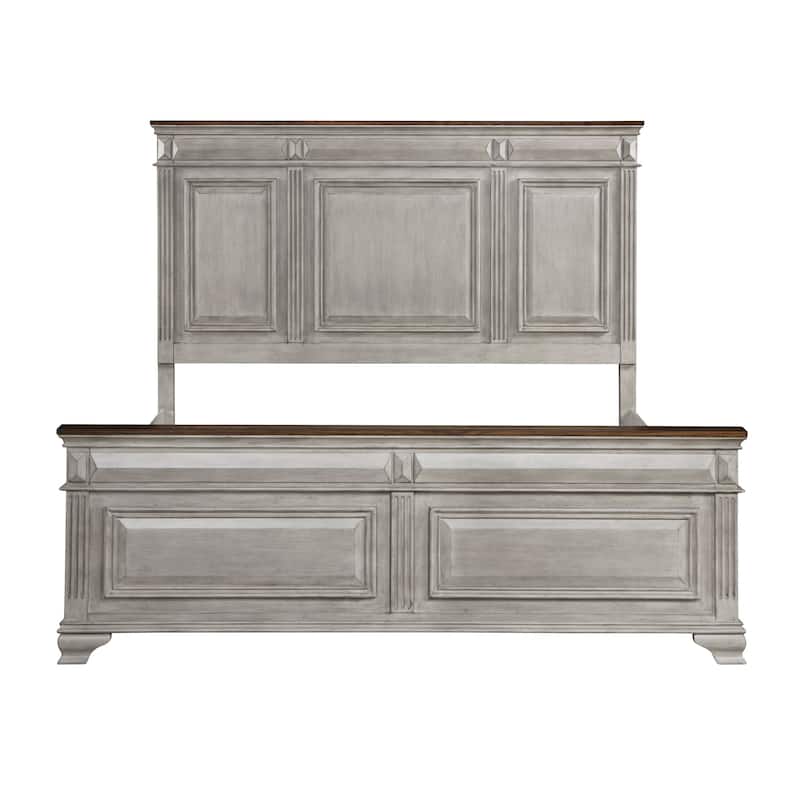 Kova Queen Size Bed, Clean Rustic Headboard Design, Brown Gray Oak Wood