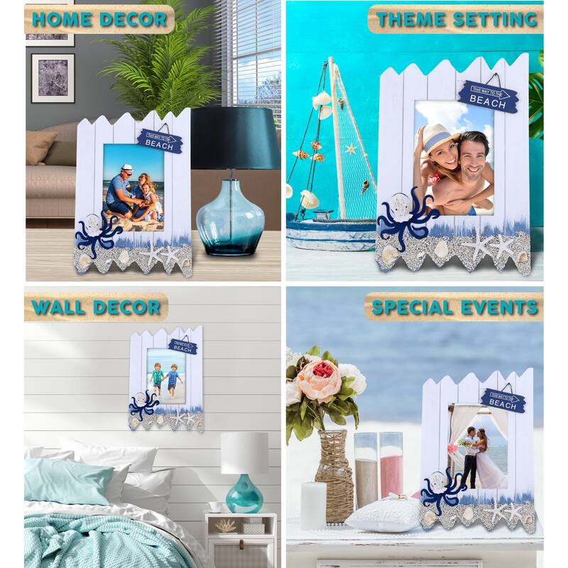 CoTa Global Ocean Blue Octopus Nautical Photo Frame for Tabletop - 12.5″Lx8.5″Wx0.5″H