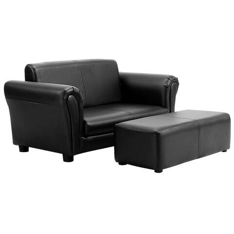 Kids Double Sofa with Ottoman-Black - 32.5" x 16.5" x 16" (L x W x D)