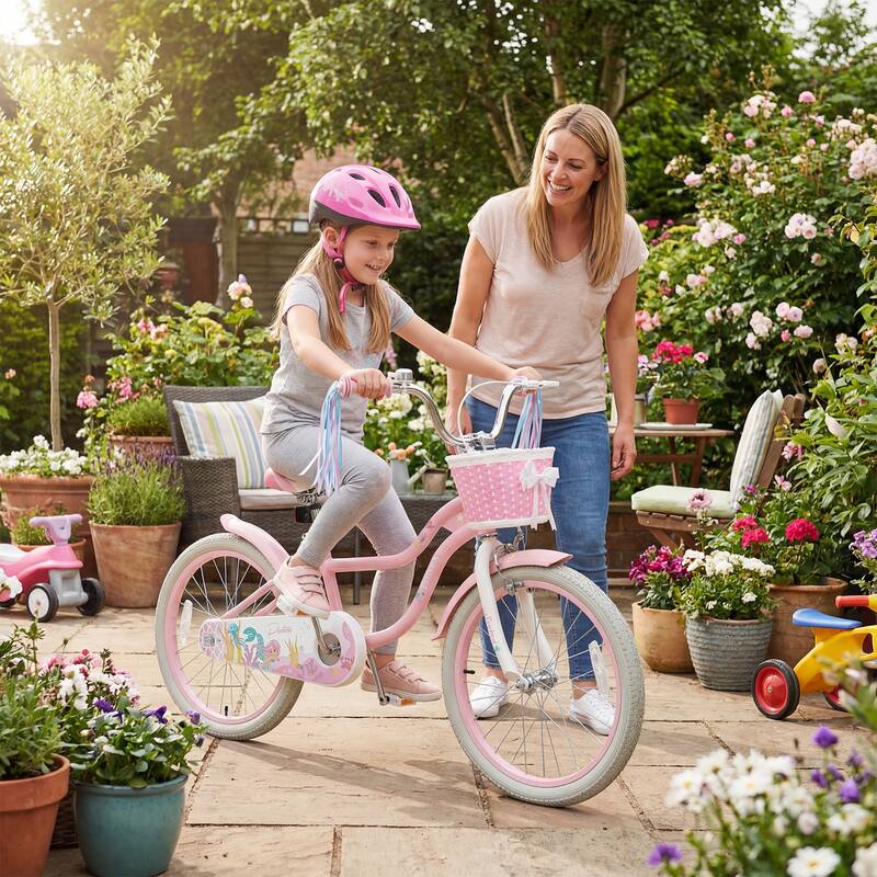 Gymax 20'' Girls Bike w/Removable Basket Streamers Hand Brake &