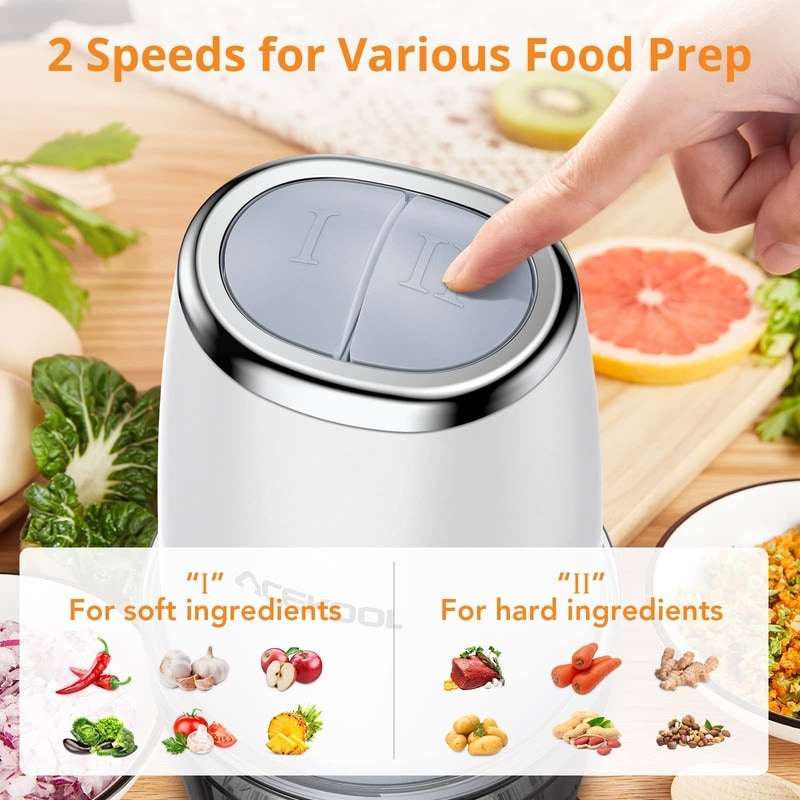 Entcook 300 Watts Electric Mini Food Processor Chopper Grinder with 2-Cup Glass Prep Bowl, Size: 2 Cup, White