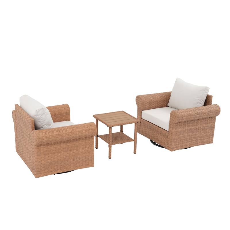 Outdoor 3-Pieces Swivel PE Rattan Patio Conversation Set