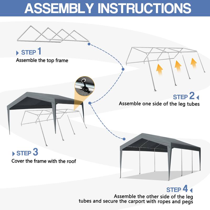 12ft by 20ft Car Canopy with Steel Frame and UV Resistant PE Fabric for Vehicle Storage Outdoor Protection - 12*20 FT