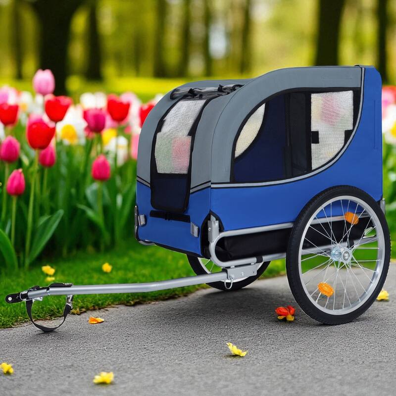 Folding Dog Bike Trailer 66LB Capacity - All-Terrain Pet Carrier with Steel Frame, Rain Cover & Mesh Windows