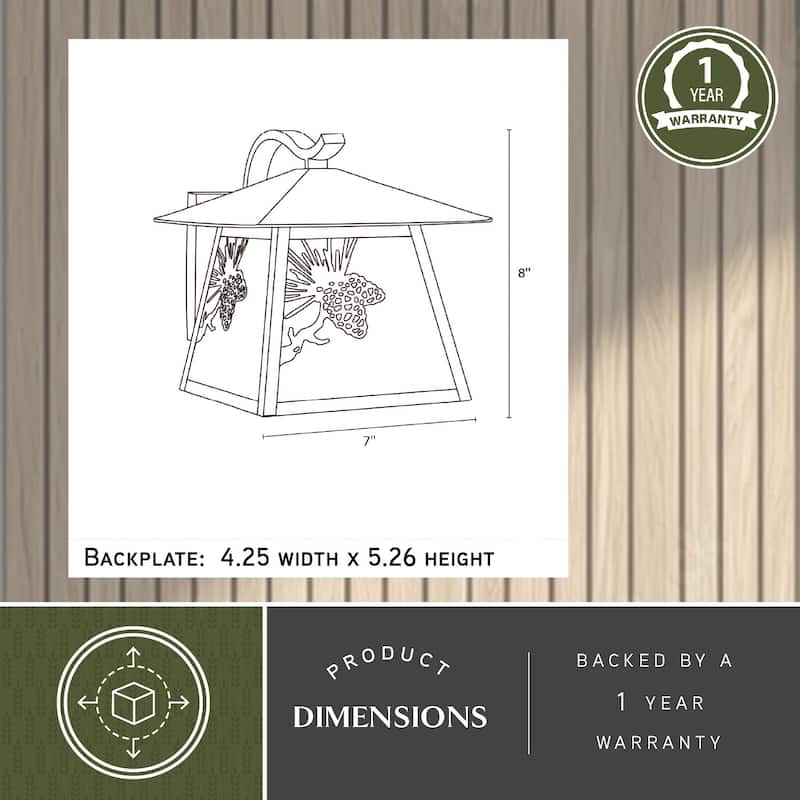Whitebark 1 Light Bronze Rustic Pinecone Outdoor Wall Lantern Amber Glass