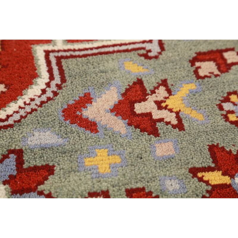 Hand Knotted Oriental 100% Wool Carpet Transitional Geometric Green Khotan Runner Rug - 7' 10'' X 2' 6''