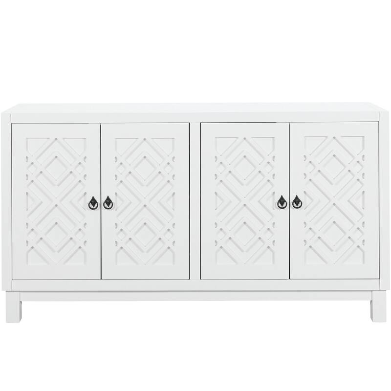 Large Storage Space Sideboard, 4 Door Buffet Cabinet with Pull Ring Handles