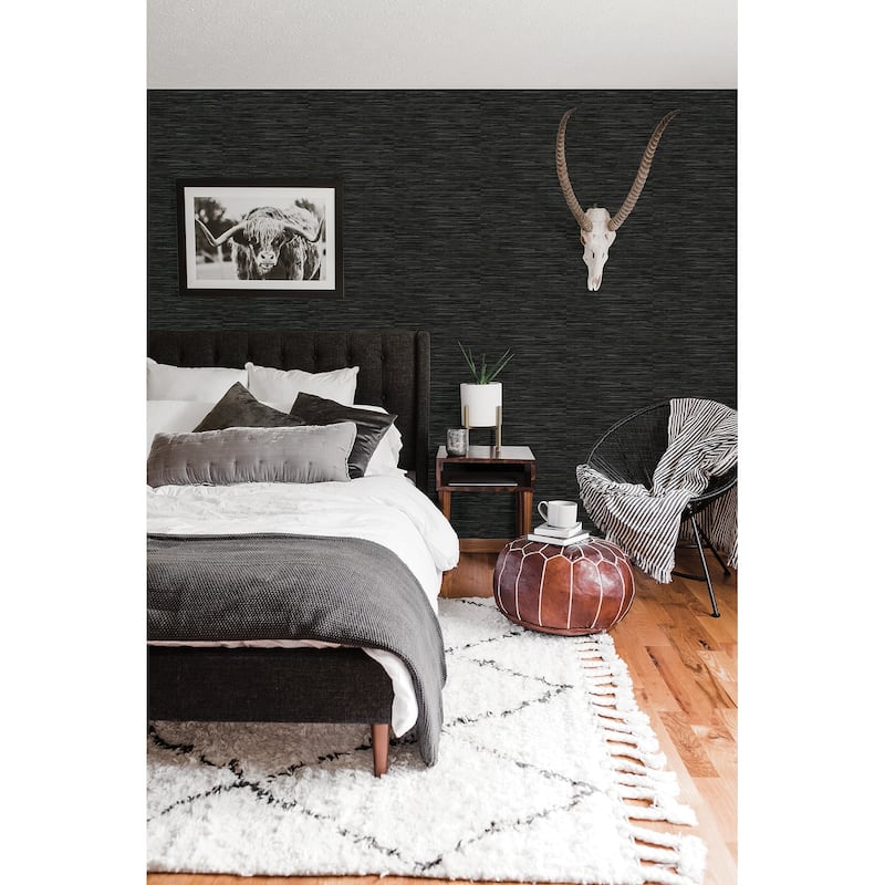 NuWallpaper Faux Grassweave Black Peel and Stick Wallpaper