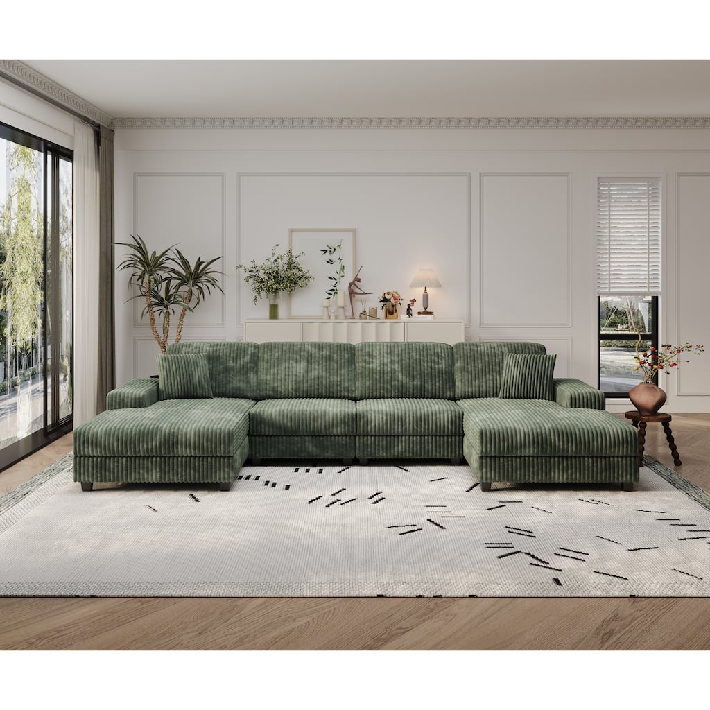 Corduroy Fabric Convertible Sleeper Sofa with Side Shelves