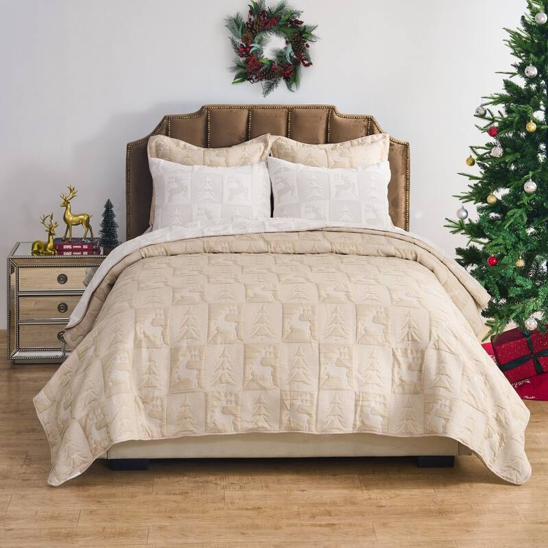 Greenland Home Novelty Holiday Reversible Matelasse Coverlet Set