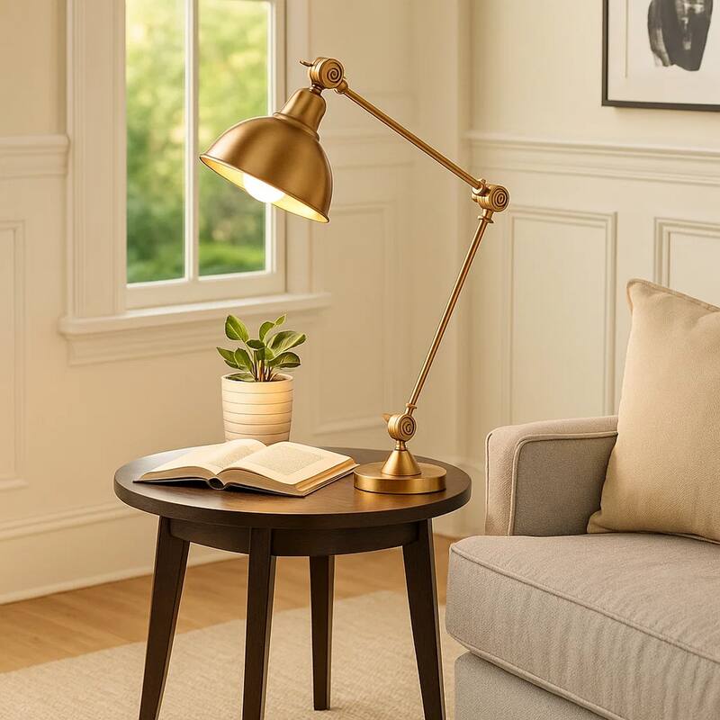 Table Lamp with Adjustable Tubular Metal Frame, Brass