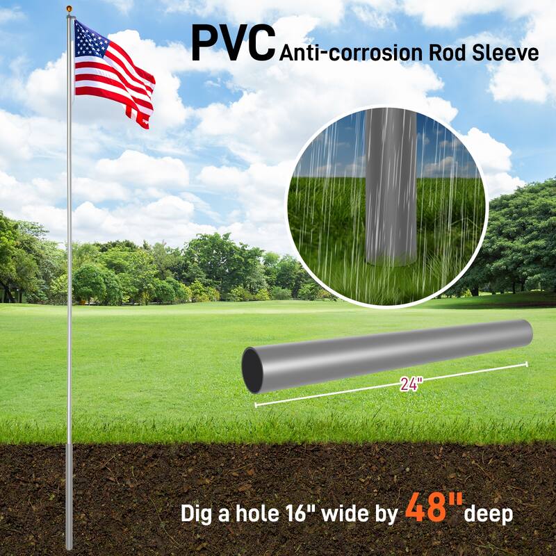 30 Feet Sectional Aluminum Extra Thick Flagpole Kit for Ideal for Outside House - N/A