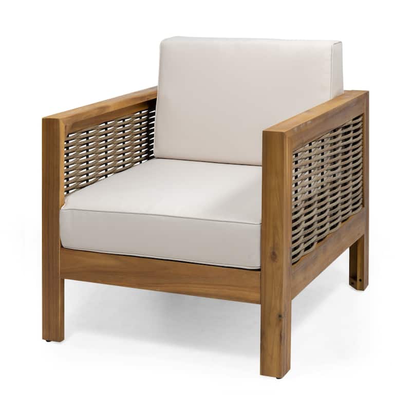 Christopher Knight Home Outdoor Acacia Wood Club Chair with Wicker Accents