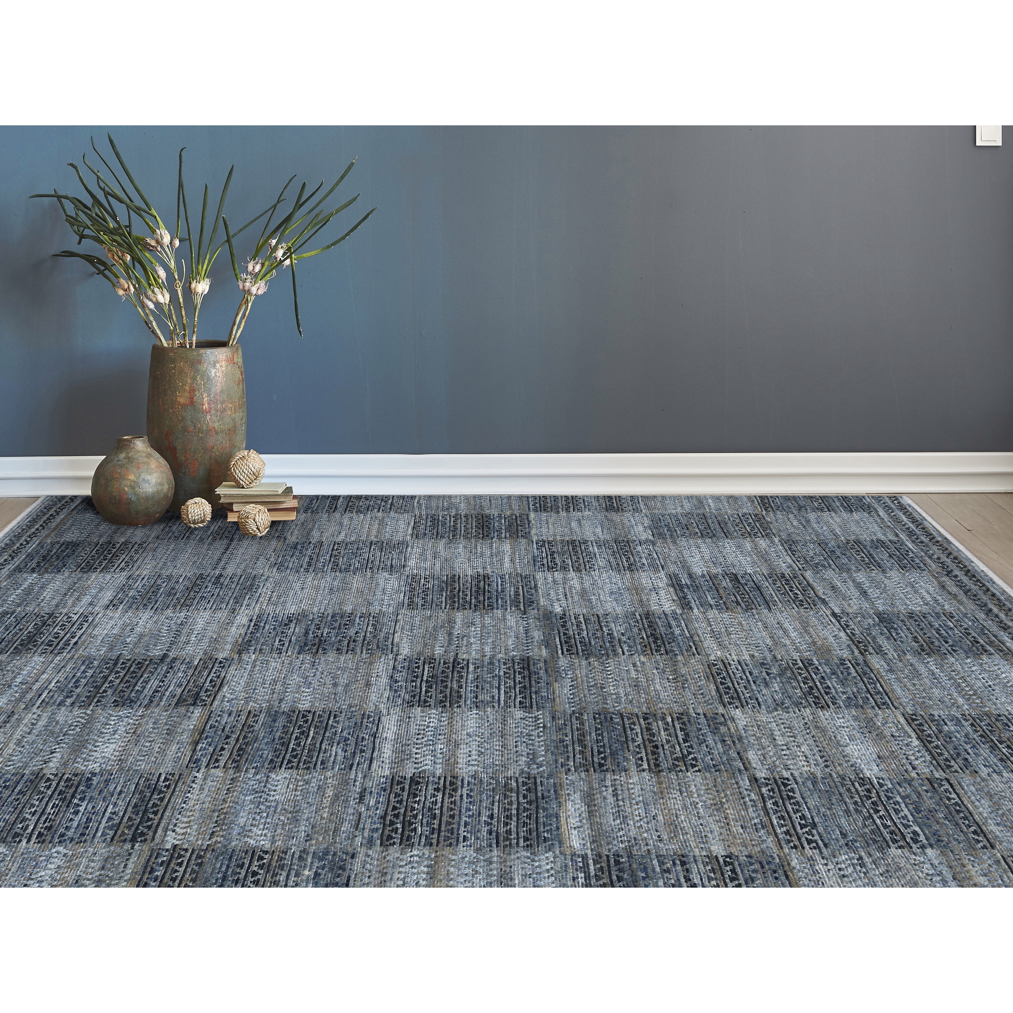 Lara Dee Handmade Knotted Geometric Wool Blend Gray Blue Area Rug Overstock 32324990