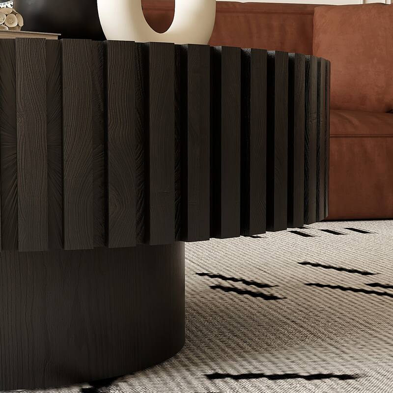 31.5" Round Coffee Table for Living Room, Modern Wood Coffee Table with Sturdy Pedestal, Circle Center Table Accent Tea Table