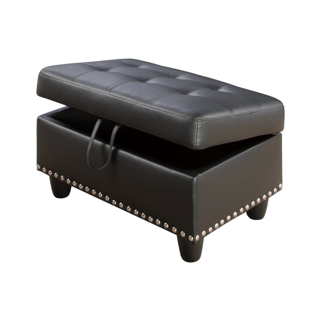 KISRAIS 28.5" Wide Vegan Leather Nailhead Trim Storage Ottoman