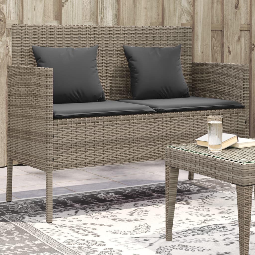 vidaXL Patio Bench with Cushions Park Outdoor Loveseat Furniture Poly Rattan - 44.5