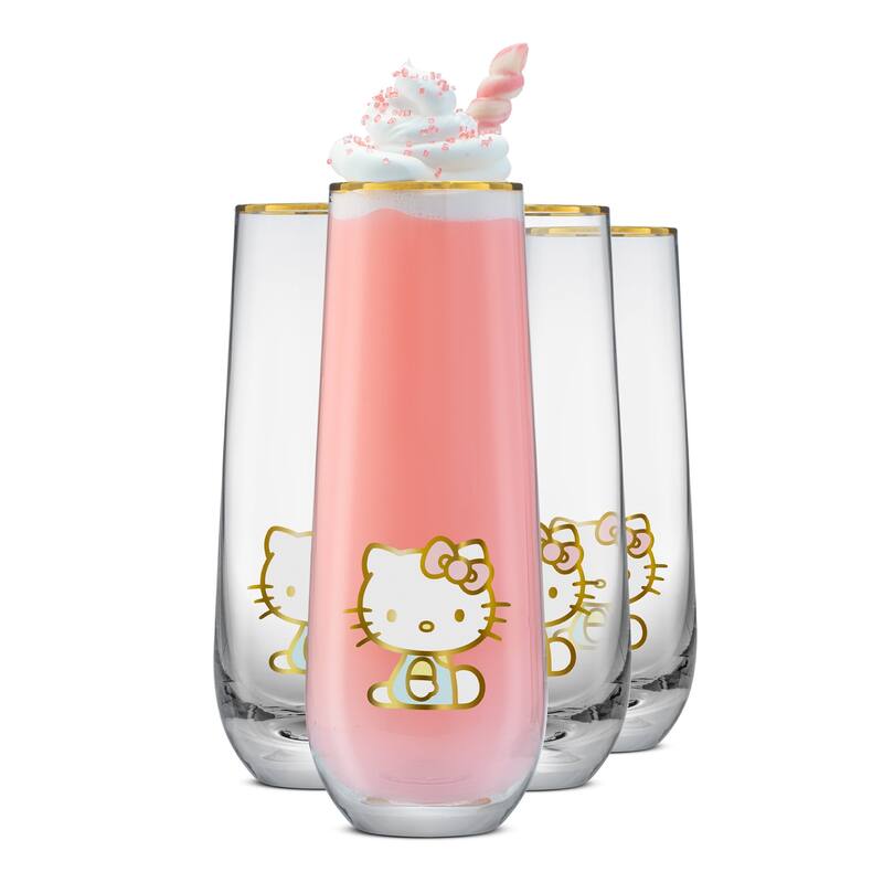 Hello Kitty® Stay Gold Stemless Flutes - 9.4 oz - Set of 4