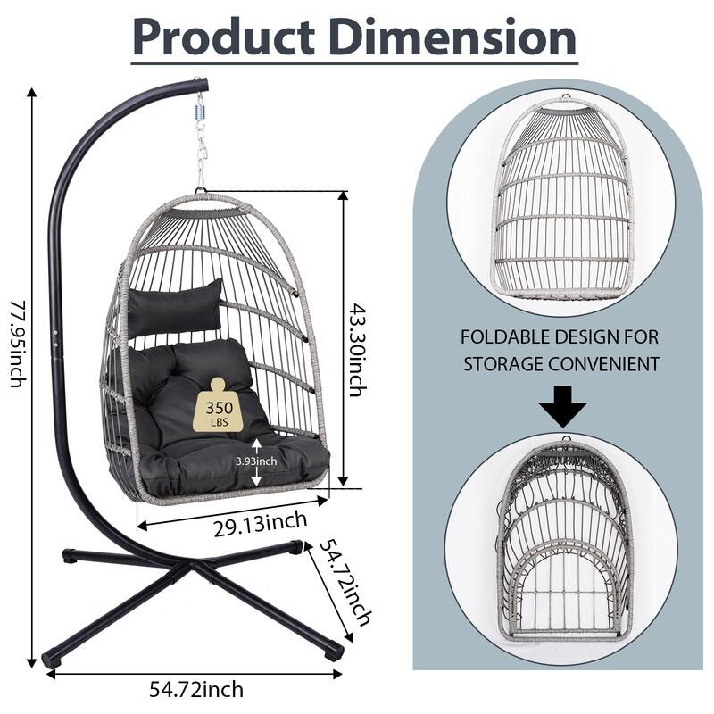 Hanging Egg Chair with Stand - Patio Swing Seat, Space-Saving Design