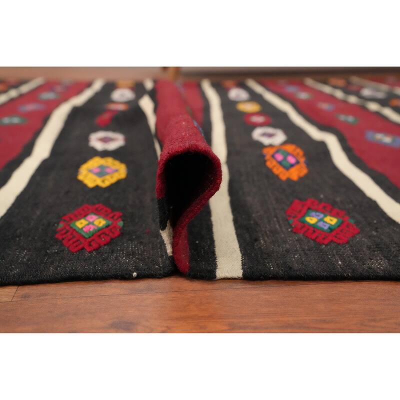 Hand Woven Oriental 100% Wool Carpet Southwestern Tribal Red Kilim Area Rug - 9' 9'' X 5' 7''