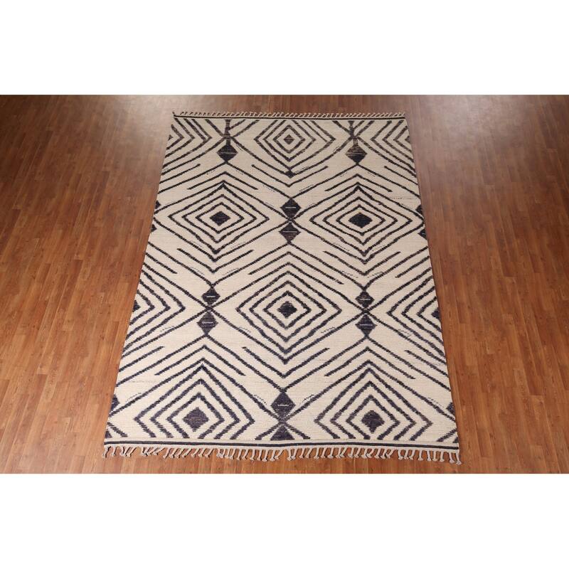 Geometric Moroccan / Modern Area Rug Handmade Wool Carpet - 7'10"x 10'9"