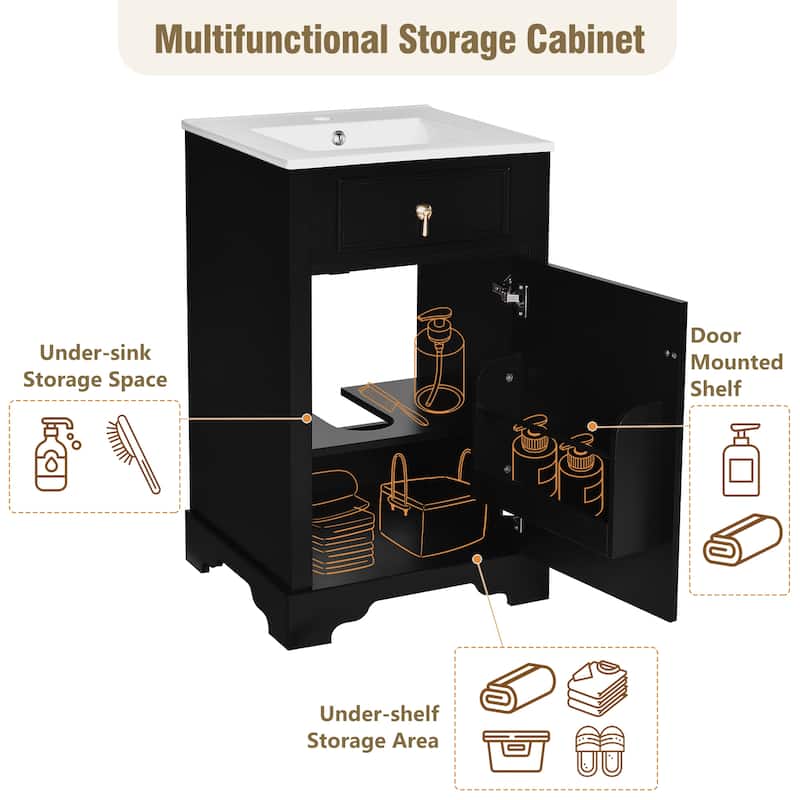 GDFStudio - Lisa Wood & Ceramic 20" Bathroom Vanity with Sink, Soft-Close Door & Storage Rack
