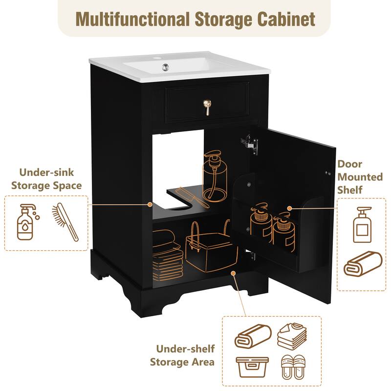 Small Space 20" Freestanding Bathroom Vanity with Ceramic Sink & Soft-Close Hinges