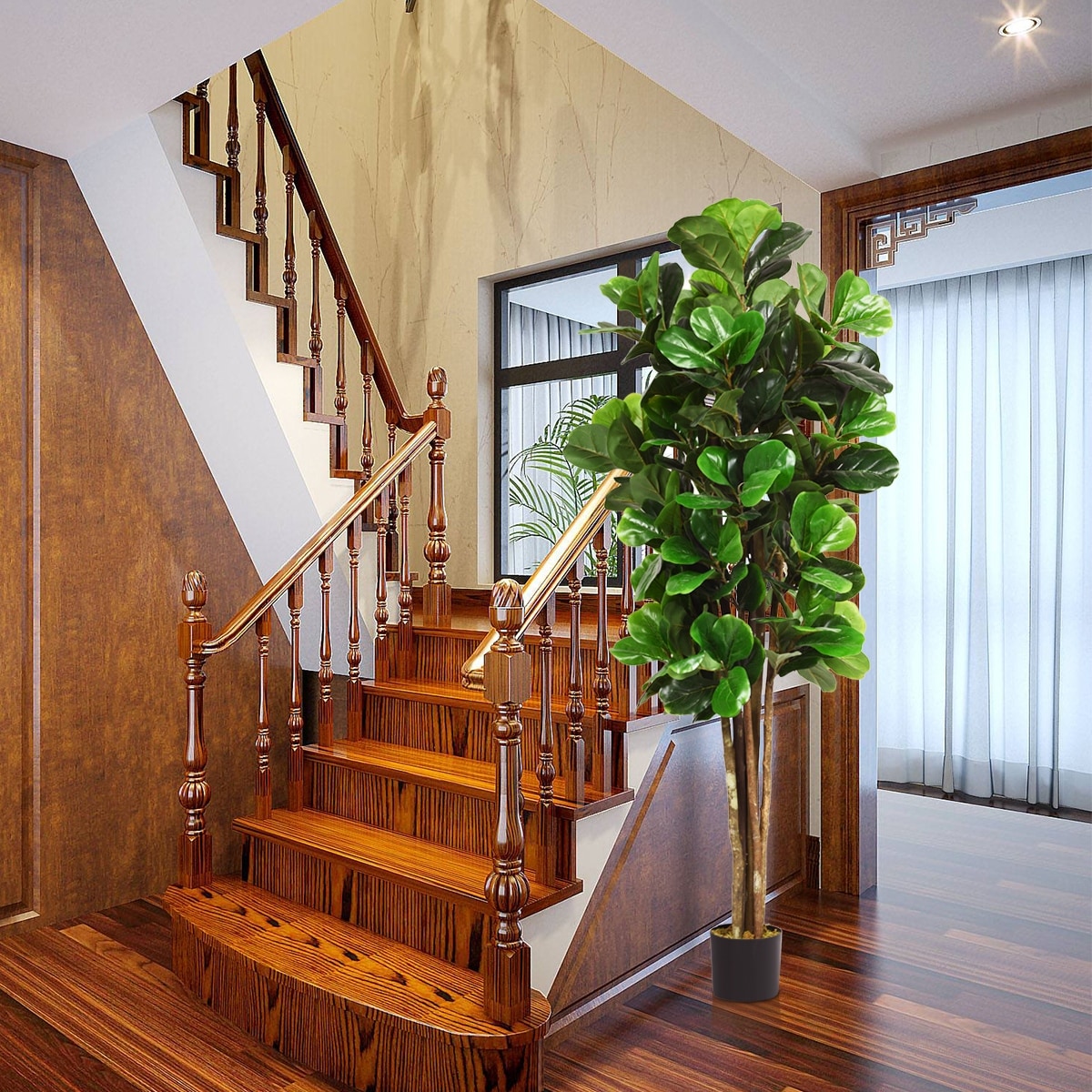 Gymax 6 Feet Artificial Fiddle Leaf Fig Tree Indoor Outdoor Home On Sale Overstock 28242298