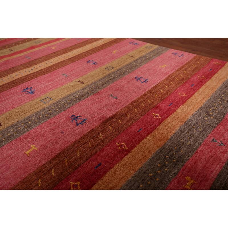 Striped Pink Gabbeh Indian Area Rug Hand-Knotted Wool Carpet - 5'4"x 7'9"