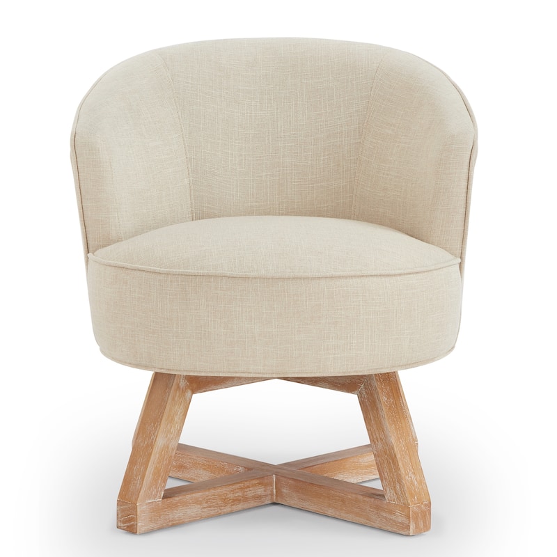 Swivel chair with cross-shaped wooden base,Lounge chair with solid wood legs,360°freely Swivel chair,Classic linen Fabric