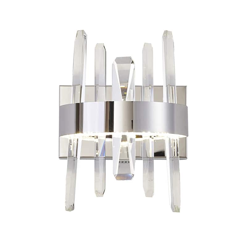 1-Light Chrome Stainless Steel LED Wall Sconce With Clear Crystal Accents