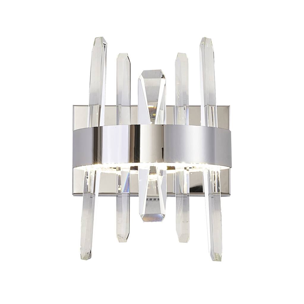 1-Light Chrome Stainless Steel LED Wall Sconce With Clear Crystal Accents