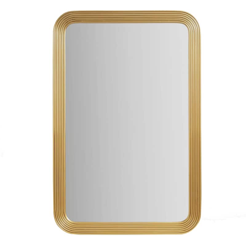 Rounded Rectangle Fluted Gold Wall Mirror - Decorative Accent