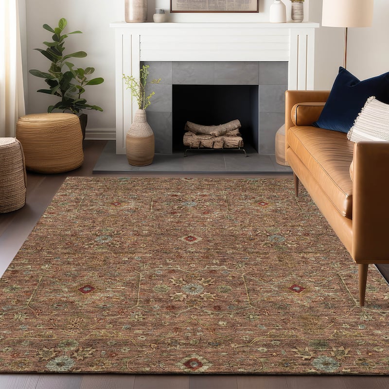 Machine Washable Indoor/ Outdoor Traditional Persian Chantille Rug - Paprika - 3' x 5'