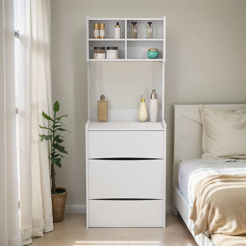 Dressing Table with Flip Top LED Illuminated Mirror, Makeup Vanity Dressing Table with Removable Upholstered Stool